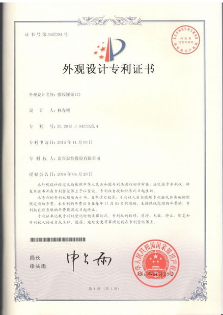 Κίνα JIAXING TAITE RUBBER CO.,LTD Πιστοποιήσεις